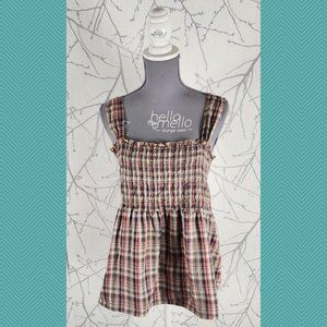 Ash & Sara Plaid Checks Smocked Flowy Tank